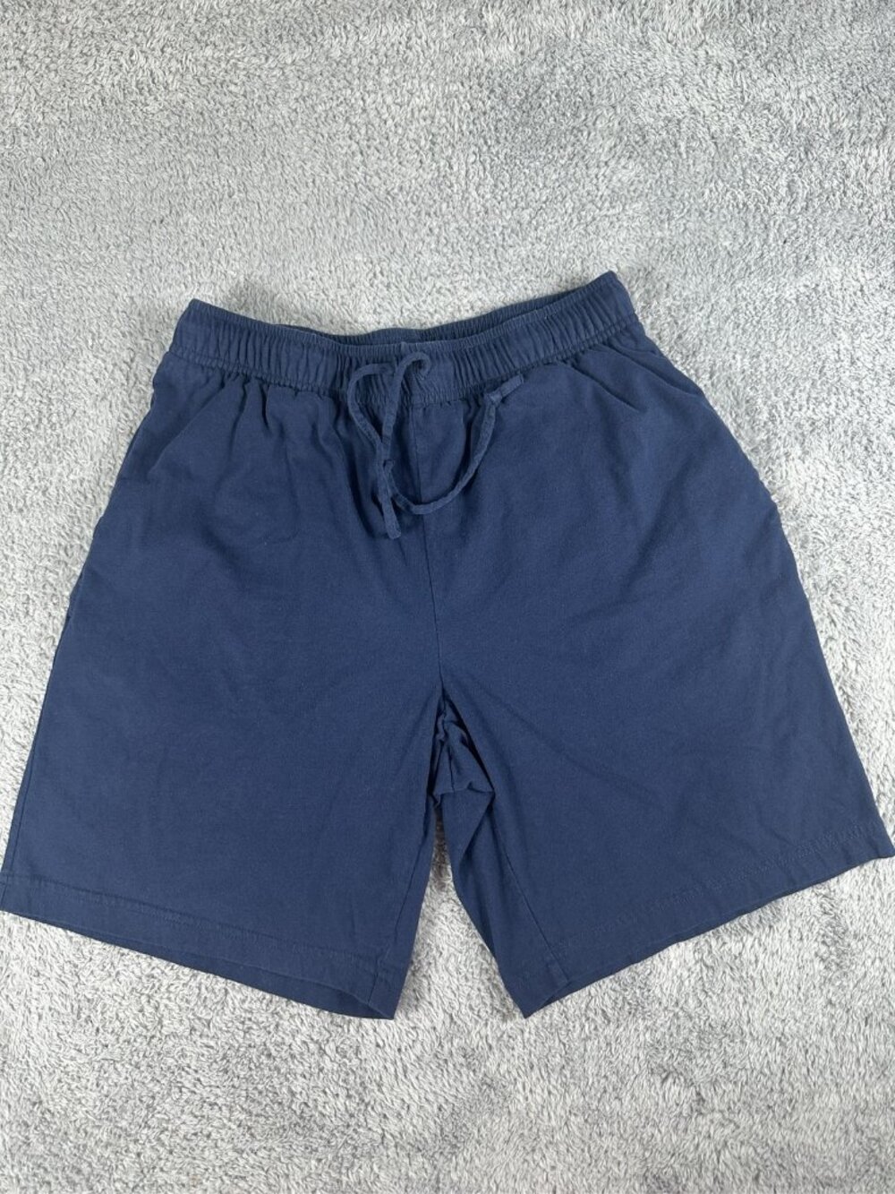 Lands' End Mens Navy Blue Sweat Shorts Cotton Jersey Elastic Drawstring
